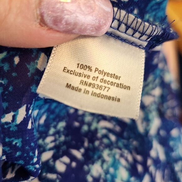 a.n.a Blue Tropical Print Chiffon Semi Sheer Kimono Sleeve Blouse Size XL - Picture 13 of 13